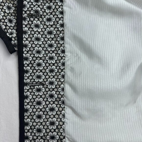 Cynthia Steffe Eyelet Floral Coat 3/4 Sleeve Size Small 36" Length Black/White - Picture 5 of 11